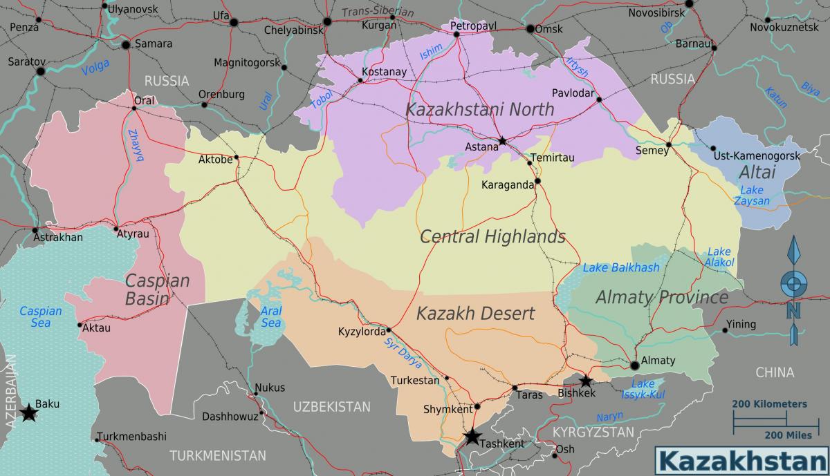 mapa de Kazakhstan regions
