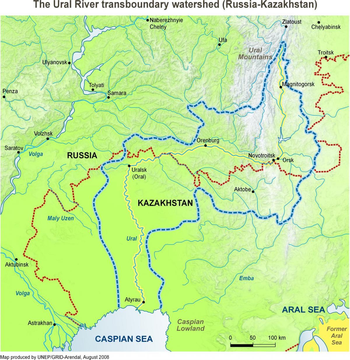 mapa de Kazakhstan riu